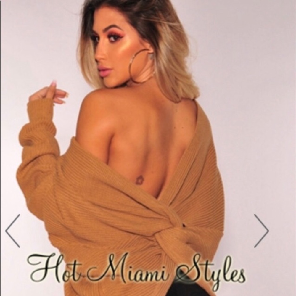 Mocha knit knotted back sweater